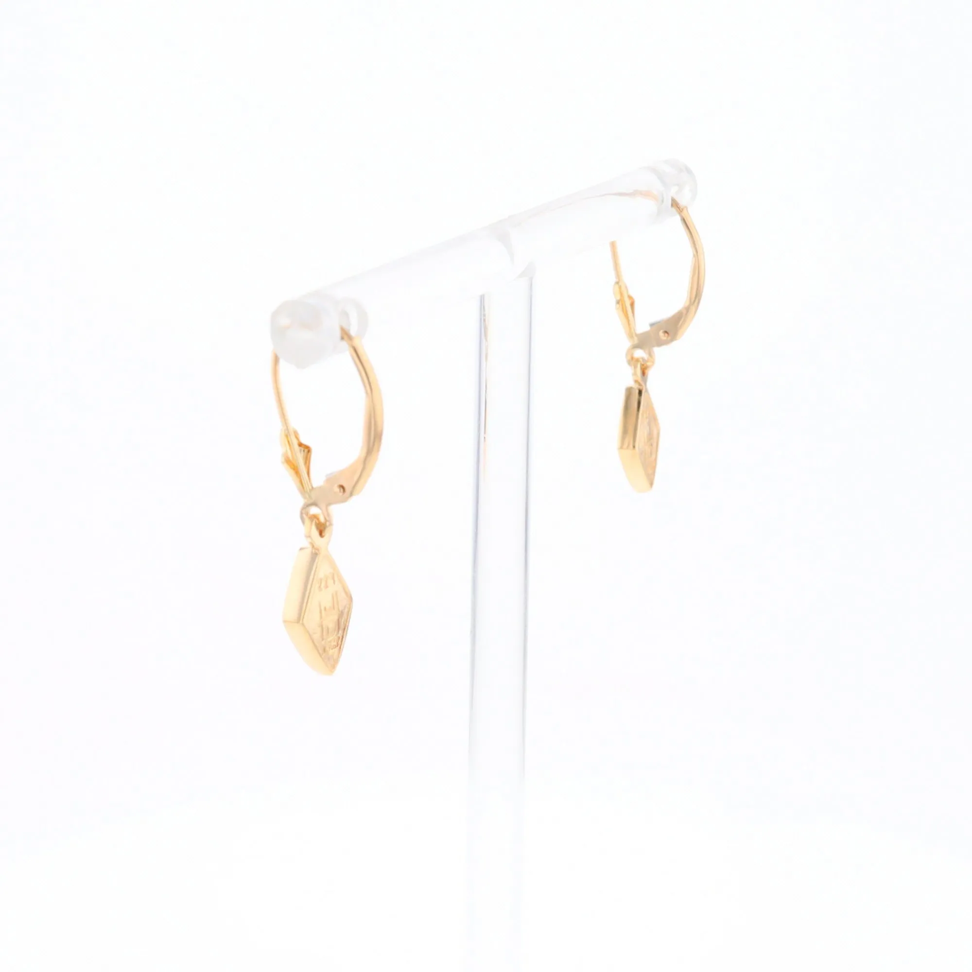 Gold Quartz Earrings Diamond Shape Inlaid Lever Backs G1