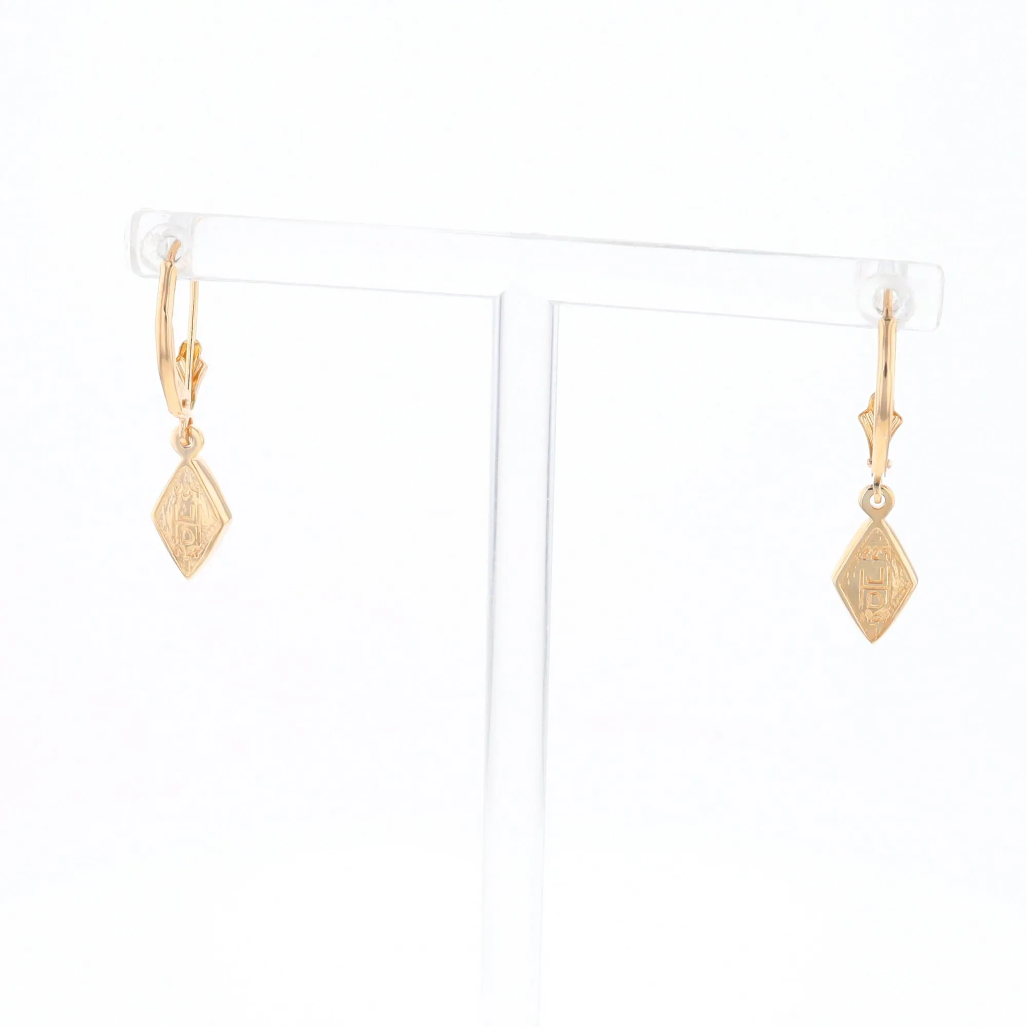 Gold Quartz Earrings Diamond Shape Inlaid Lever Backs G1