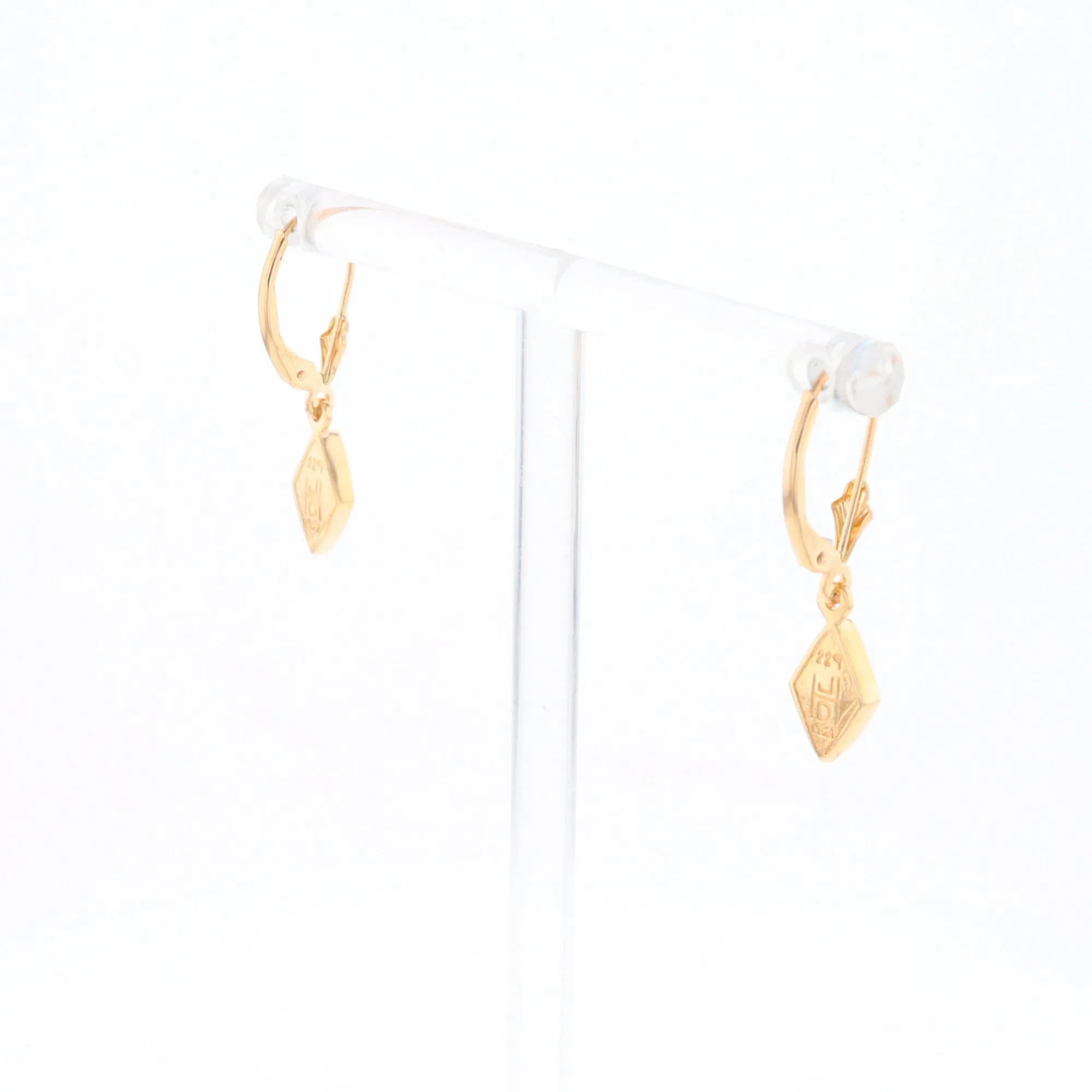 Gold Quartz Earrings Diamond Shape Inlaid Lever Backs G1