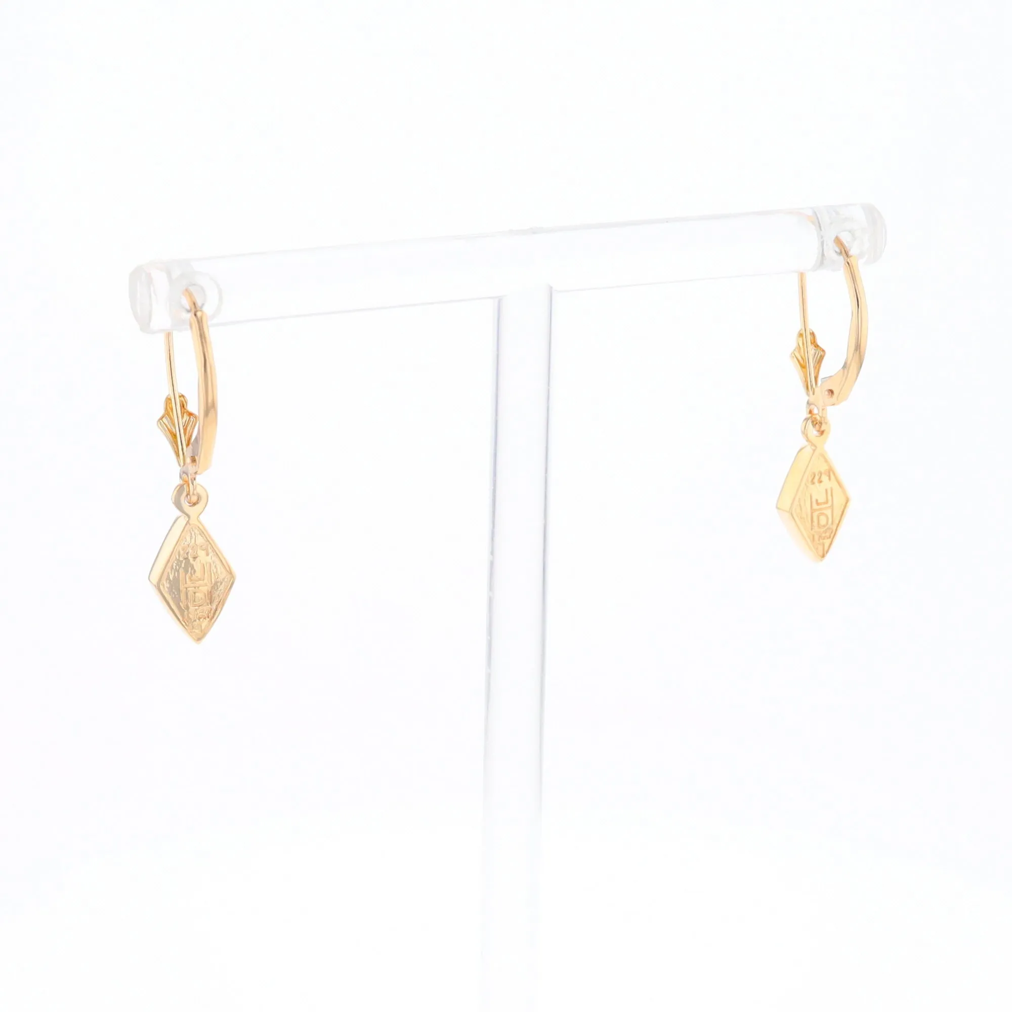 Gold Quartz Earrings Diamond Shape Inlaid Lever Backs G1