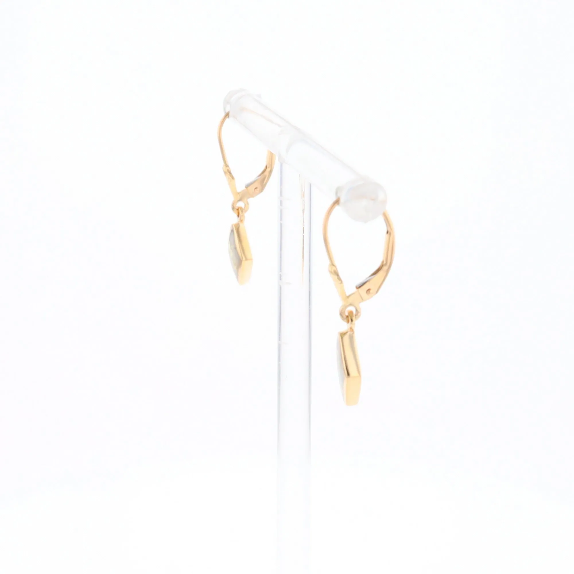 Gold Quartz Earrings Diamond Shape Inlaid Lever Backs G1