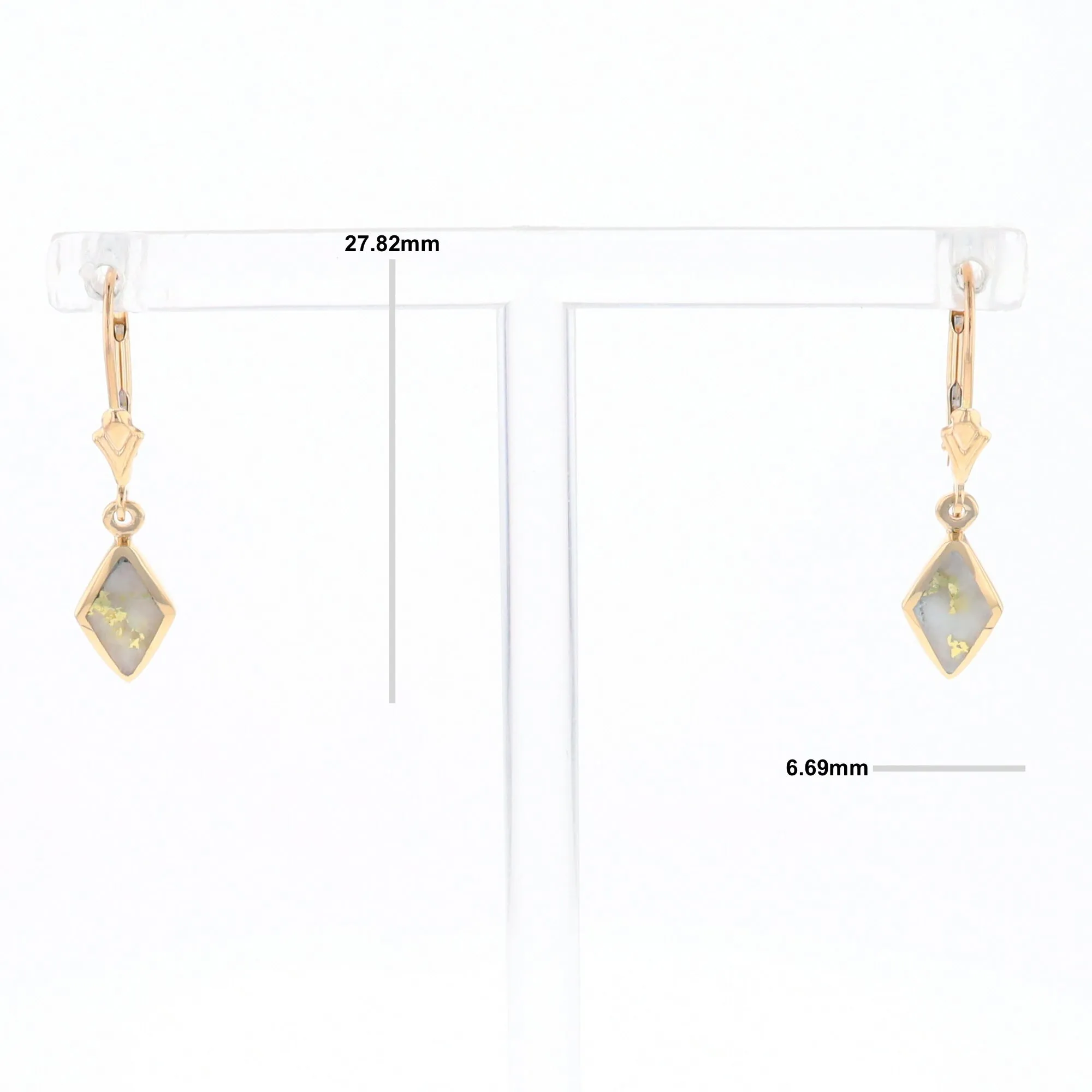 Gold Quartz Earrings Diamond Shape Inlaid Lever Backs G1