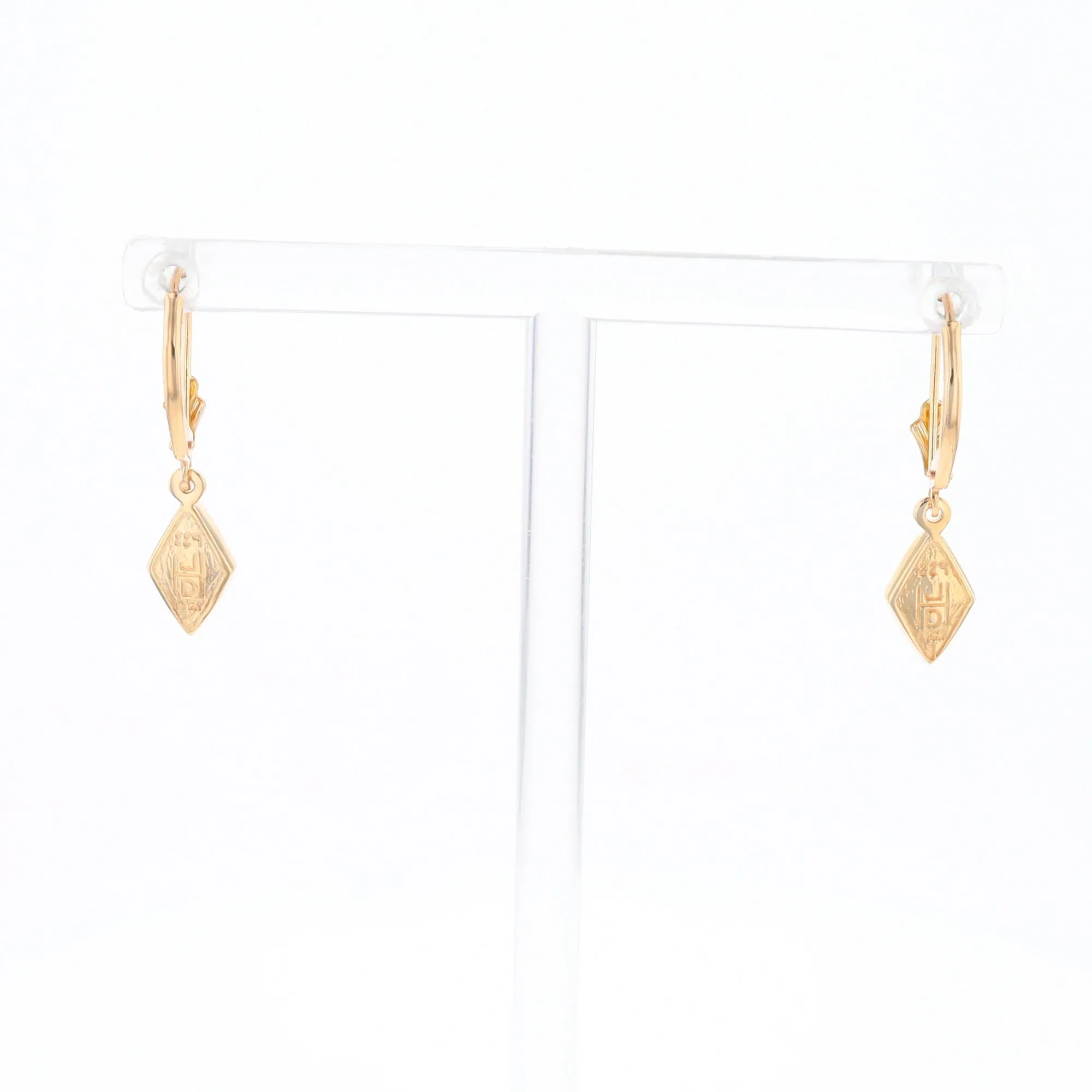 Gold Quartz Earrings Diamond Shape Inlaid Lever Backs G1