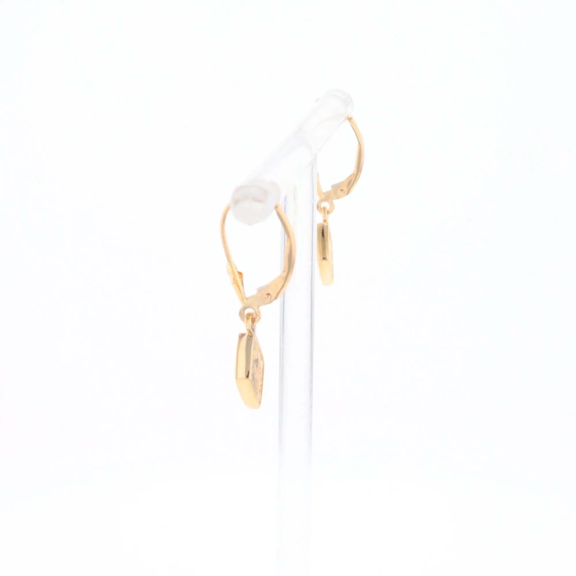 Gold Quartz Earrings Diamond Shape Inlaid Lever Backs G1