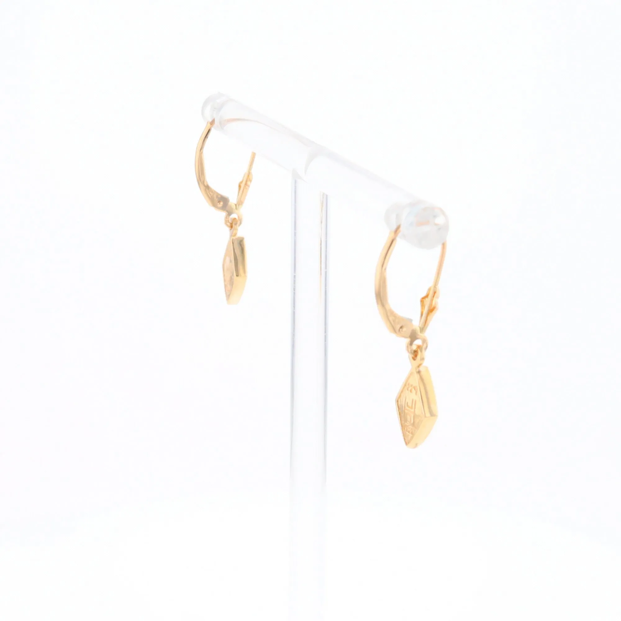 Gold Quartz Earrings Diamond Shape Inlaid Lever Backs G1