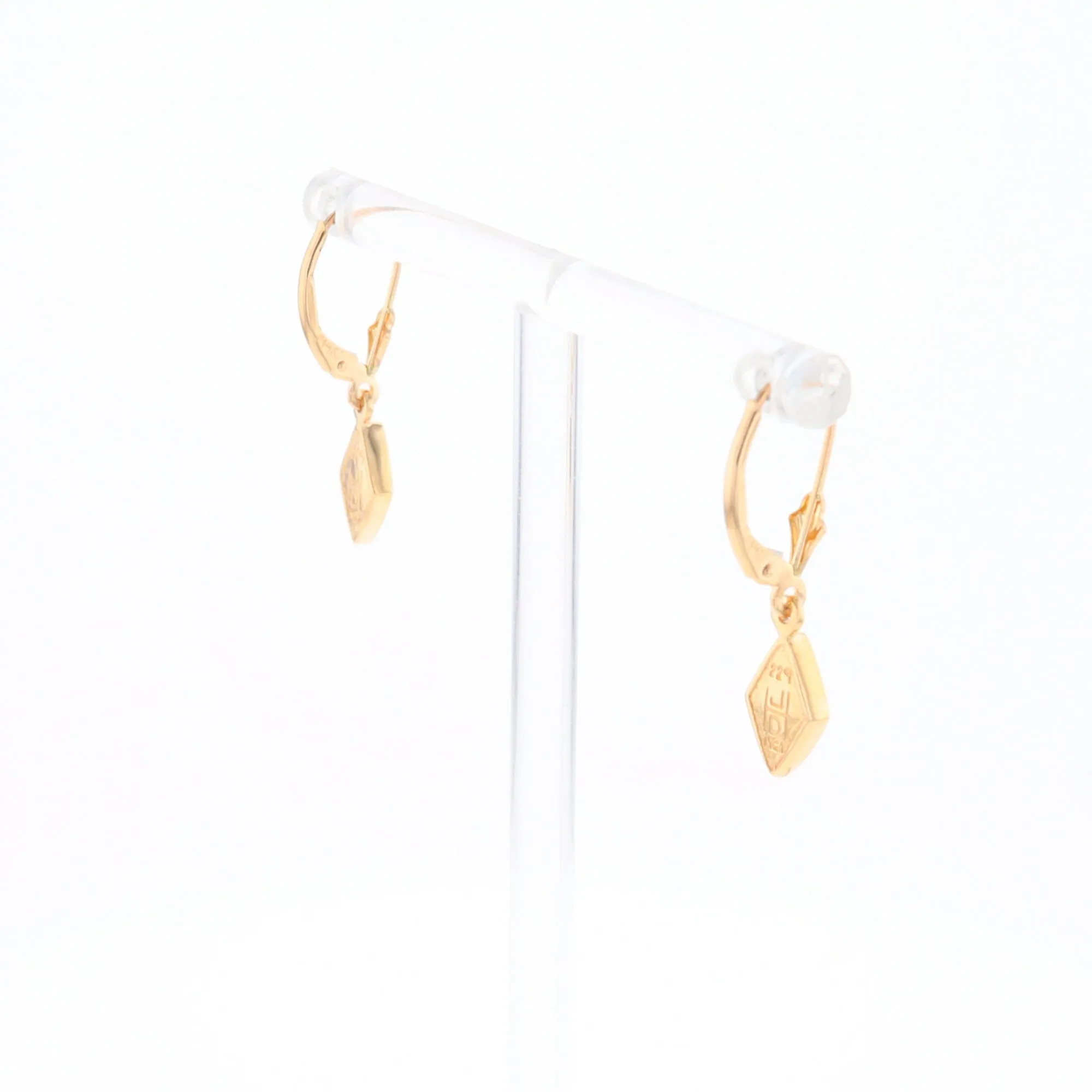 Gold Quartz Earrings Diamond Shape Inlaid Lever Backs G1