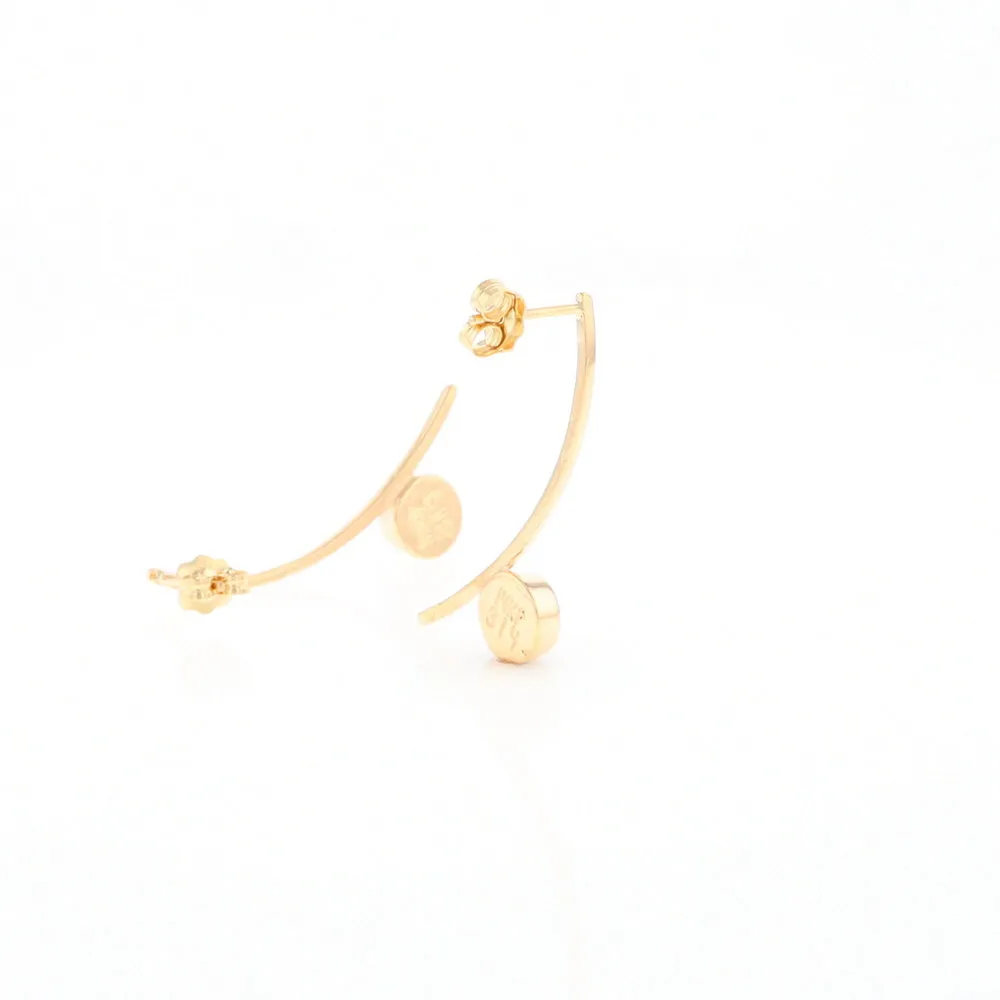 Gold Quartz Earrings Round Inlaid Curved Bar Design