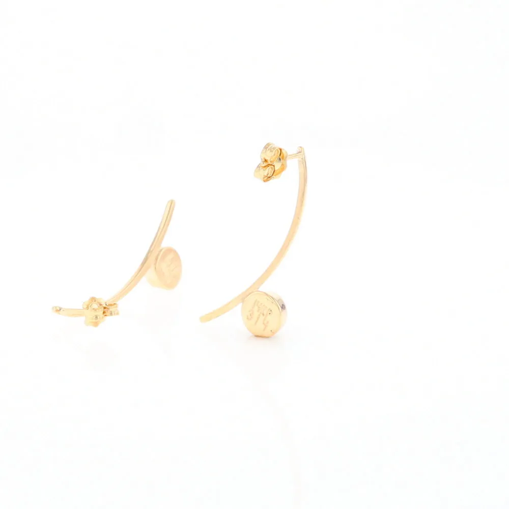 Gold Quartz Earrings Round Inlaid Curved Bar Design