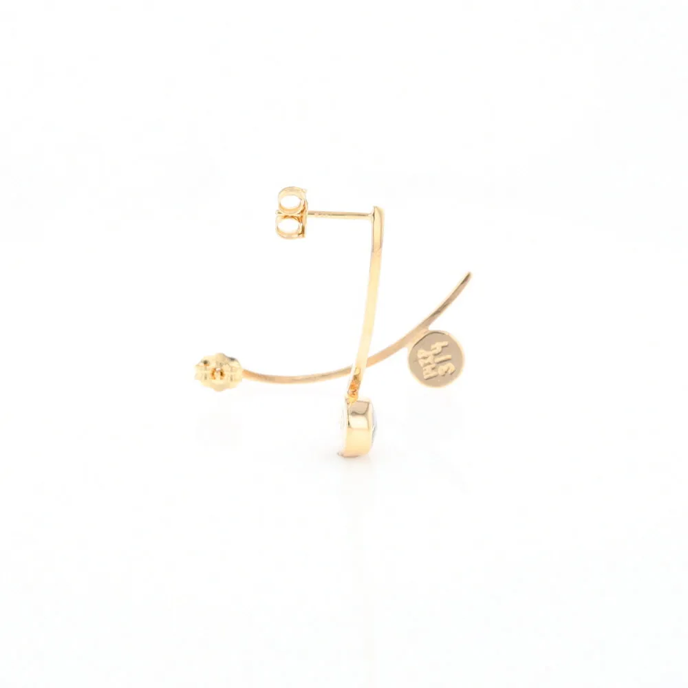 Gold Quartz Earrings Round Inlaid Curved Bar Design