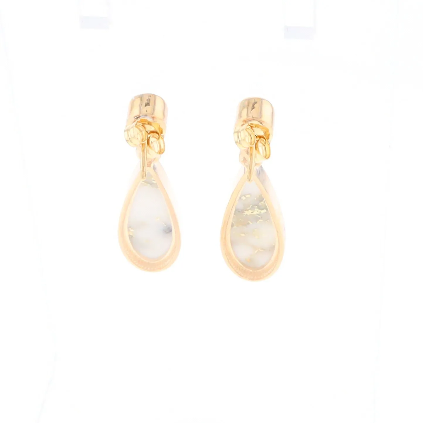 Gold Quartz Earrings Tear Drop Inlaid Design