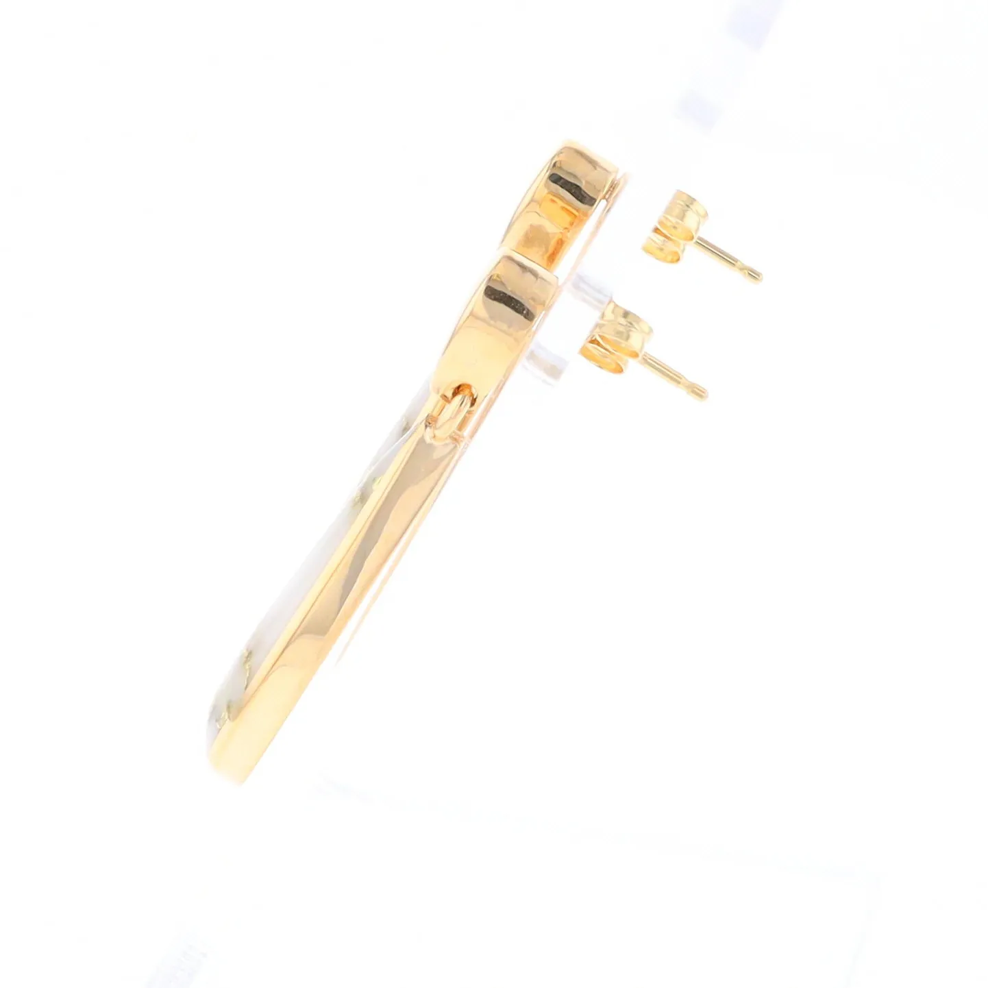 Gold Quartz Earrings Tear Drop Inlaid Design