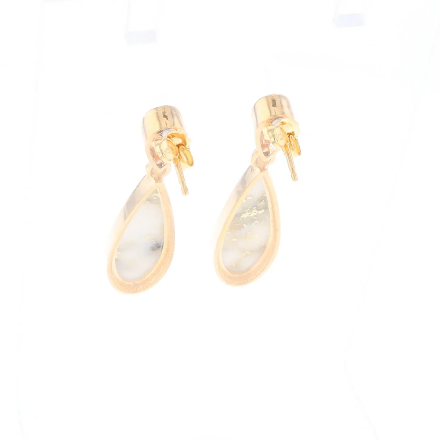 Gold Quartz Earrings Tear Drop Inlaid Design