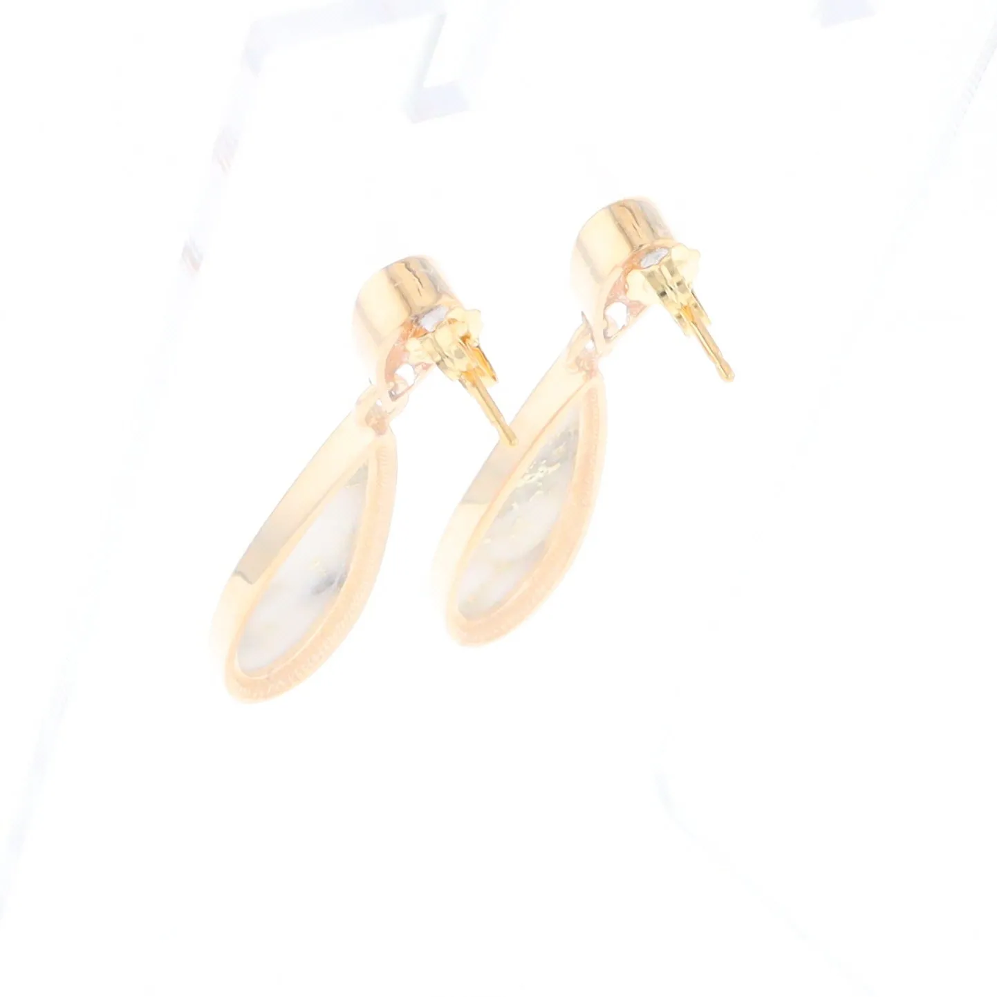 Gold Quartz Earrings Tear Drop Inlaid Design