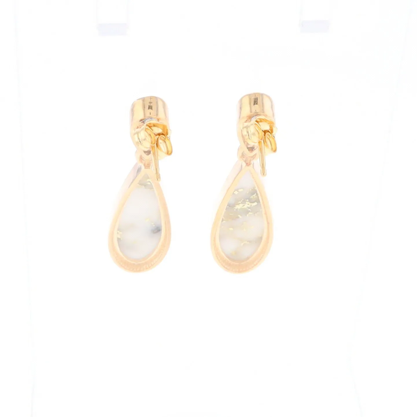 Gold Quartz Earrings Tear Drop Inlaid Design