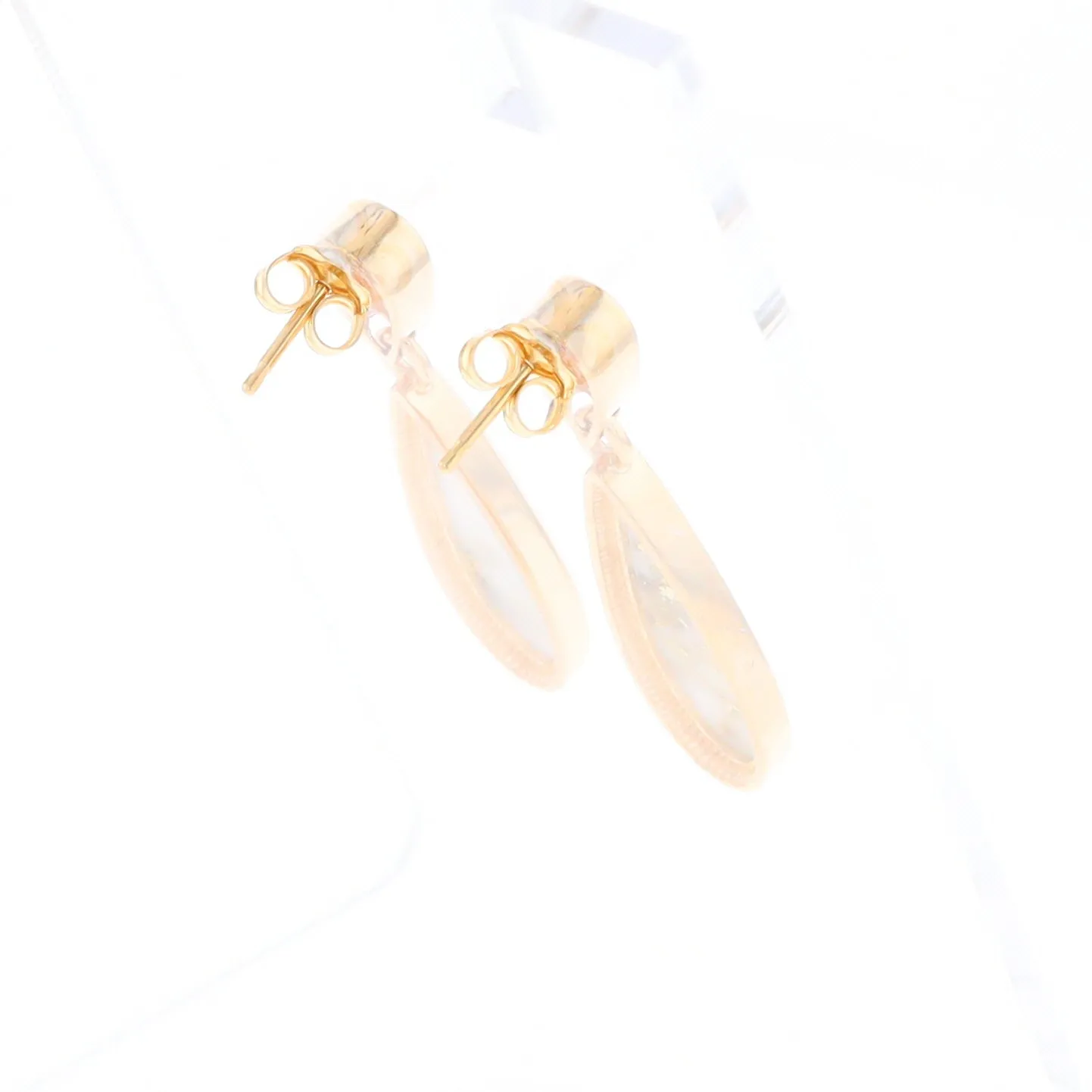 Gold Quartz Earrings Tear Drop Inlaid Design