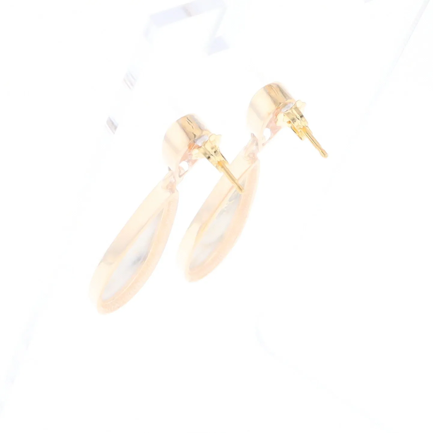 Gold Quartz Earrings Tear Drop Inlaid Design