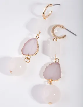 Gold Tripple Shape Drop Earrings