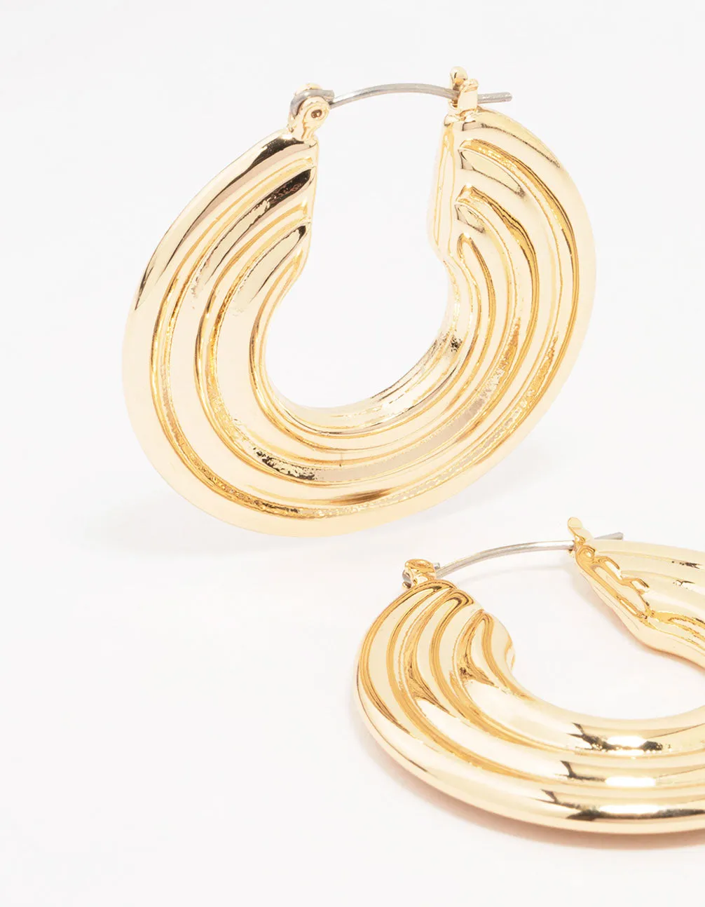 Gold Wide Ribbed Hoop Earrings