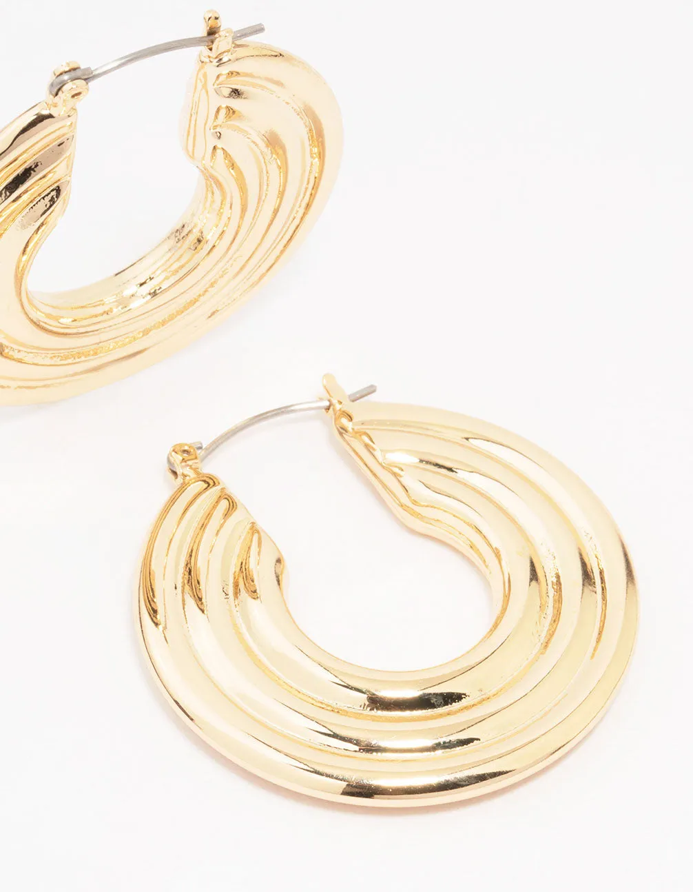 Gold Wide Ribbed Hoop Earrings