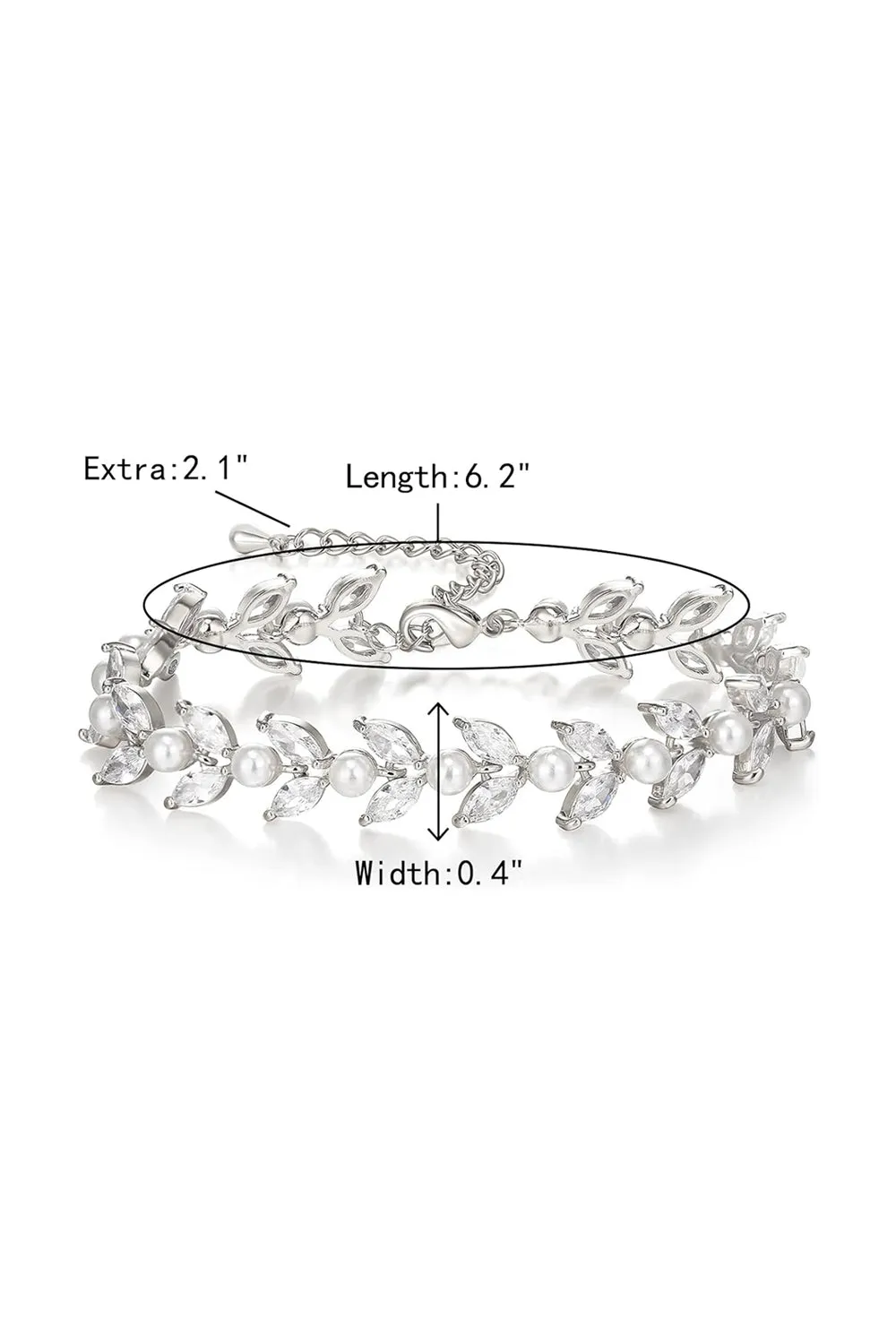 Gold Zirconia Simulated Pearl Bracelets with Leaf Filigree