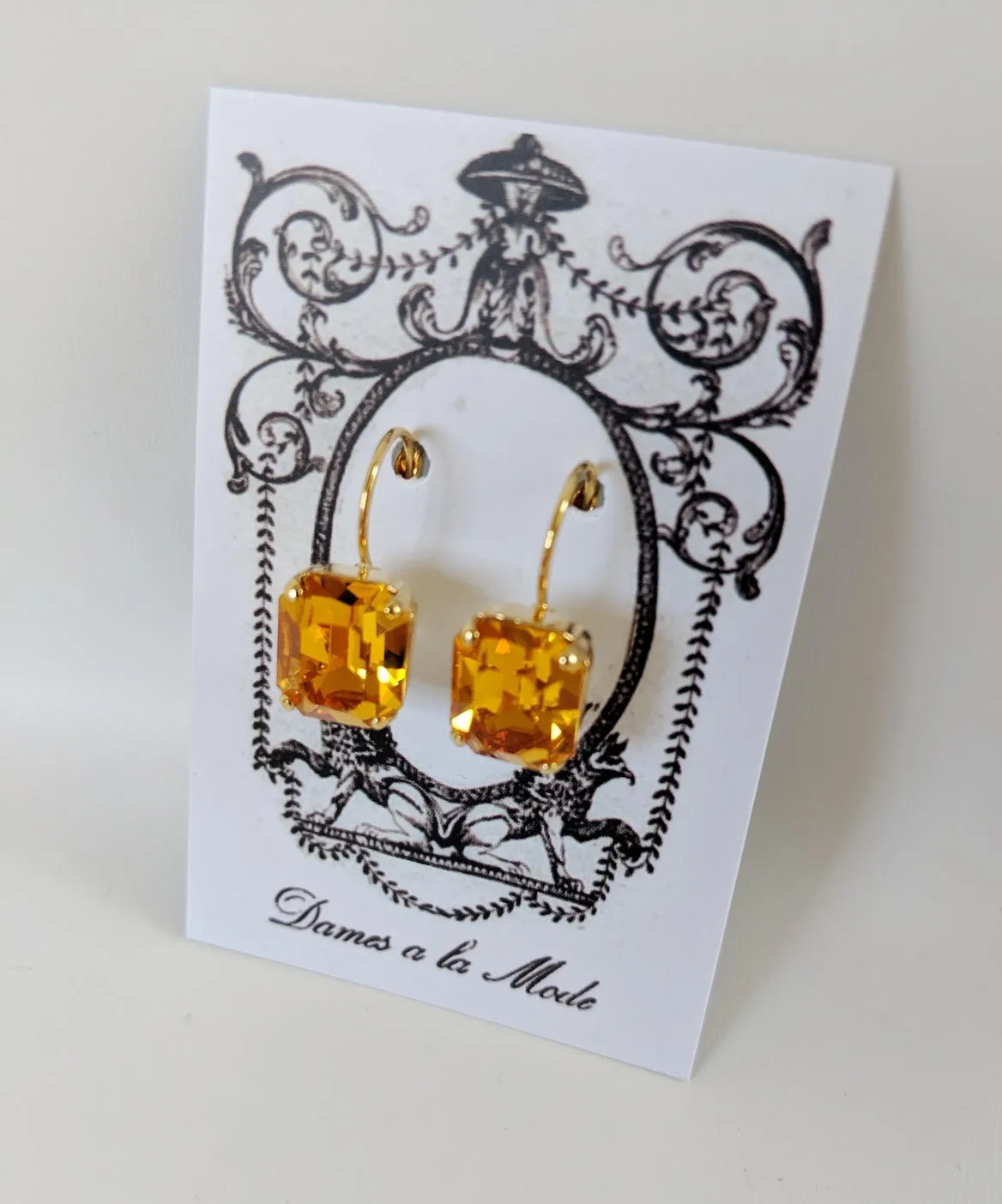 Golden Topaz Swarovski Crystal Earrings - Small Octagon