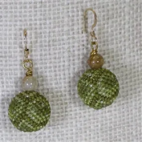 Green and Gold Beaded Bead Earrings