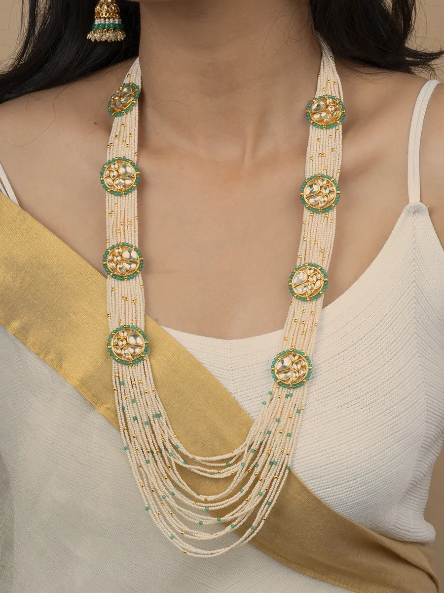 Green Color Gold Plated Jadau Kundan Necklace Set - MS1972Y