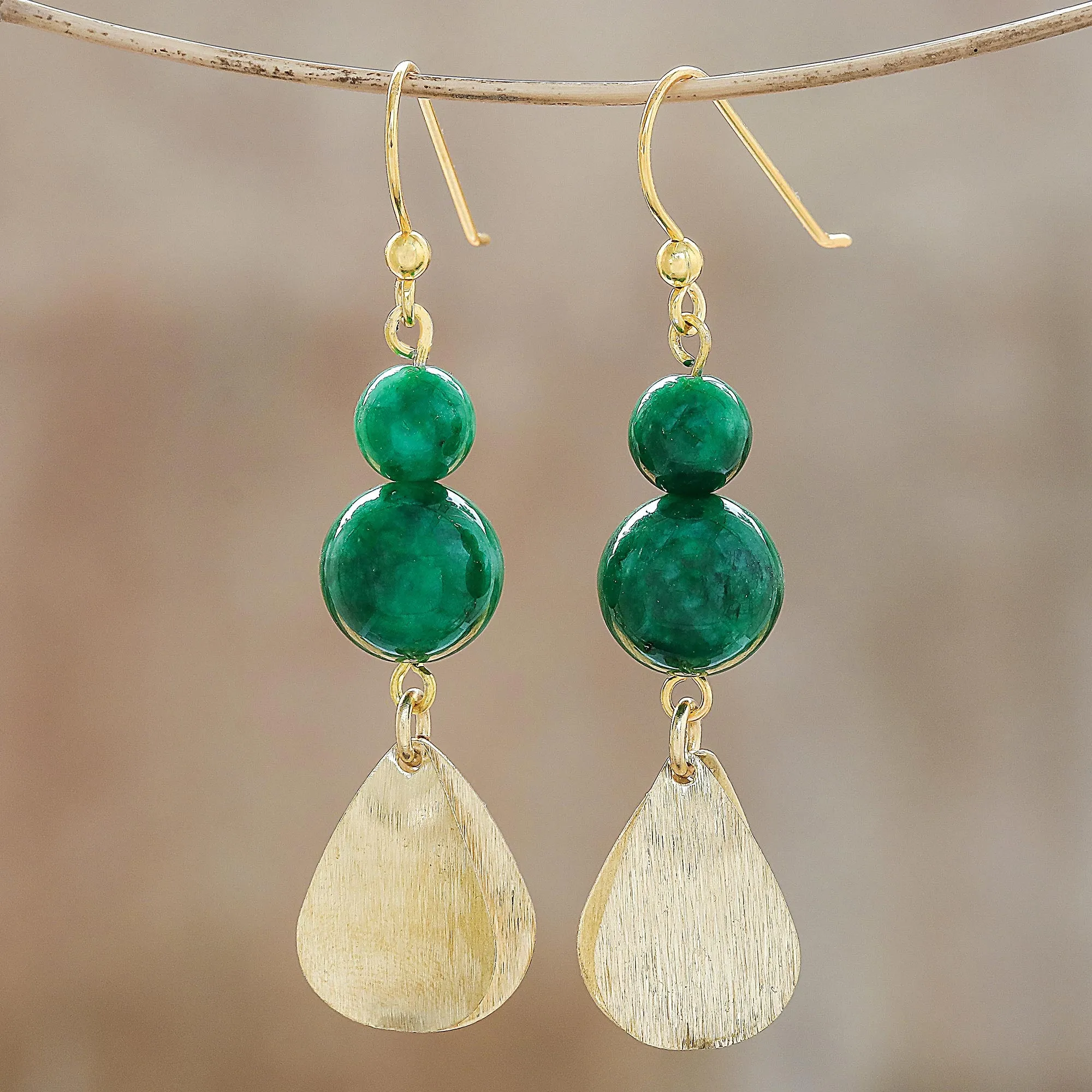 Green Glimmer Green Quartz Beaded Dangle Earrings from Thailand