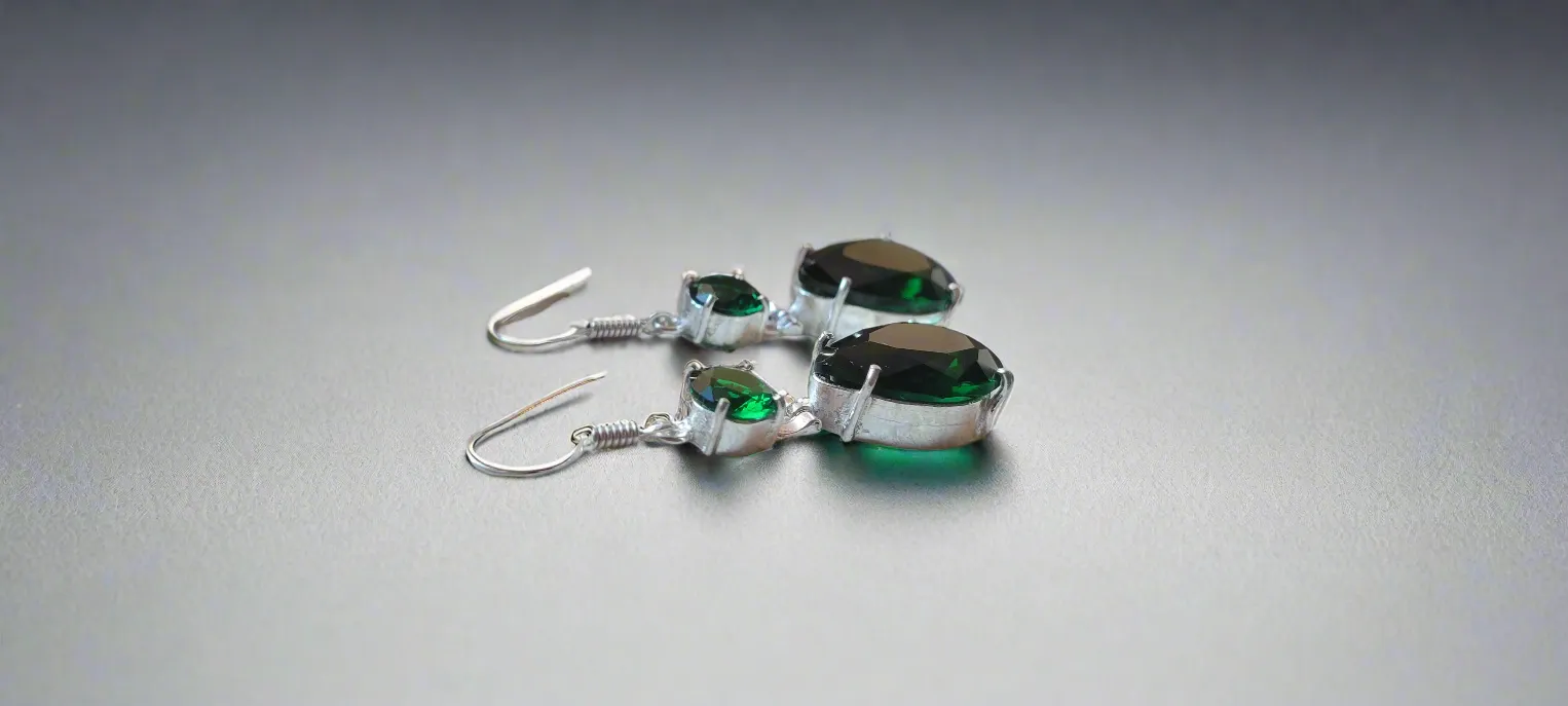 Green Quartz Dangle Earrings in .925 Sterling Silver Handmade Artisan Jewelry