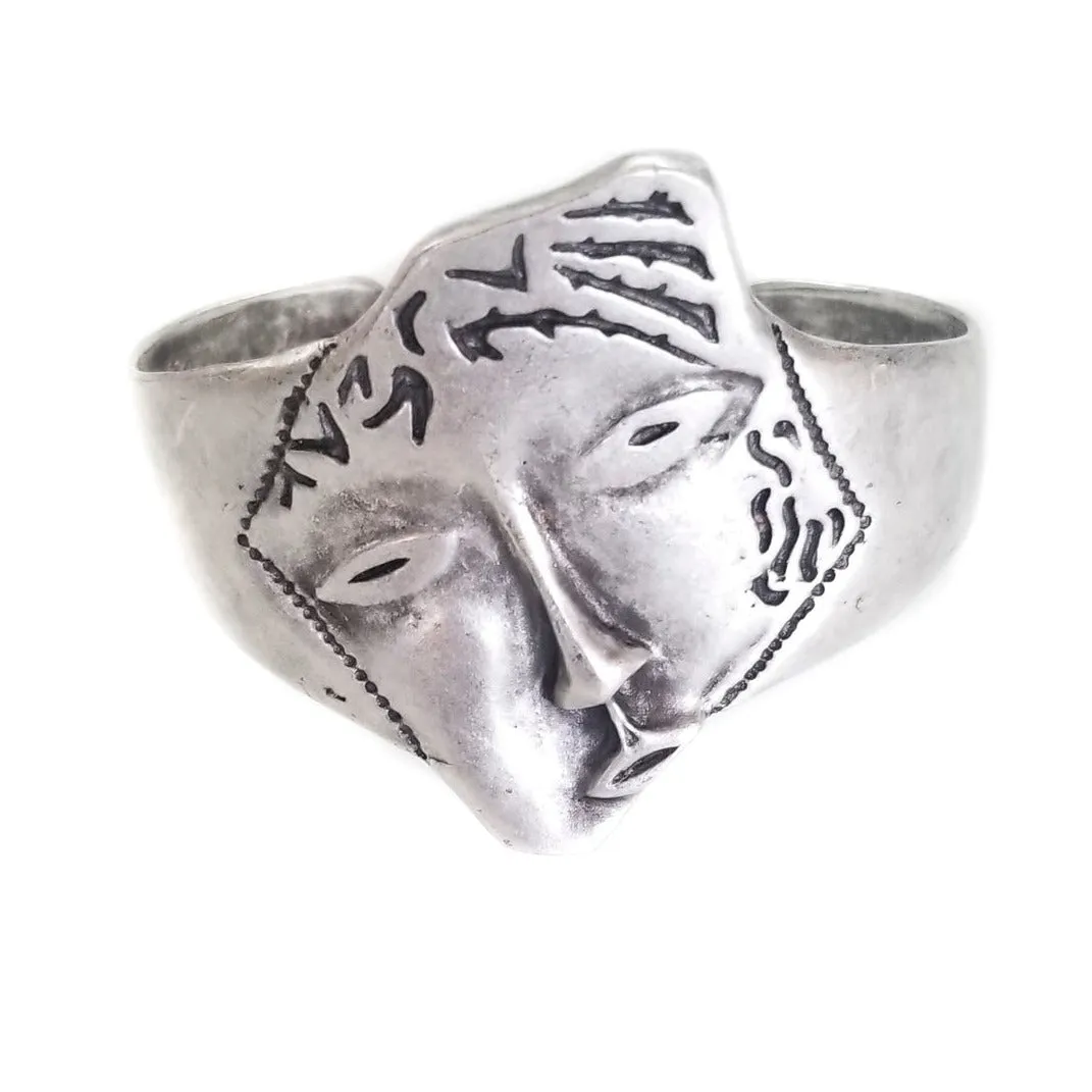 Half Face Etched Antique Silver Pewter Bracelet