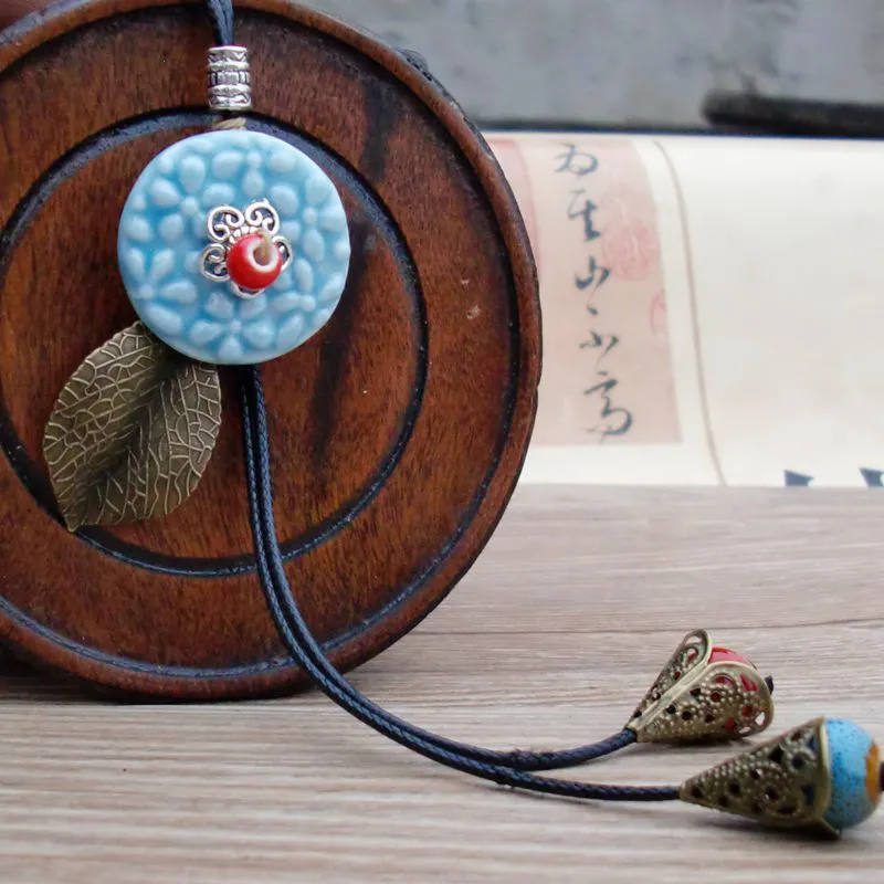 Hand-carved Bohemian Ceramic Necklace Creative Ceramics Retro Long Ethnic Style Necklace Hand-made Ladies Jewelry Gifts