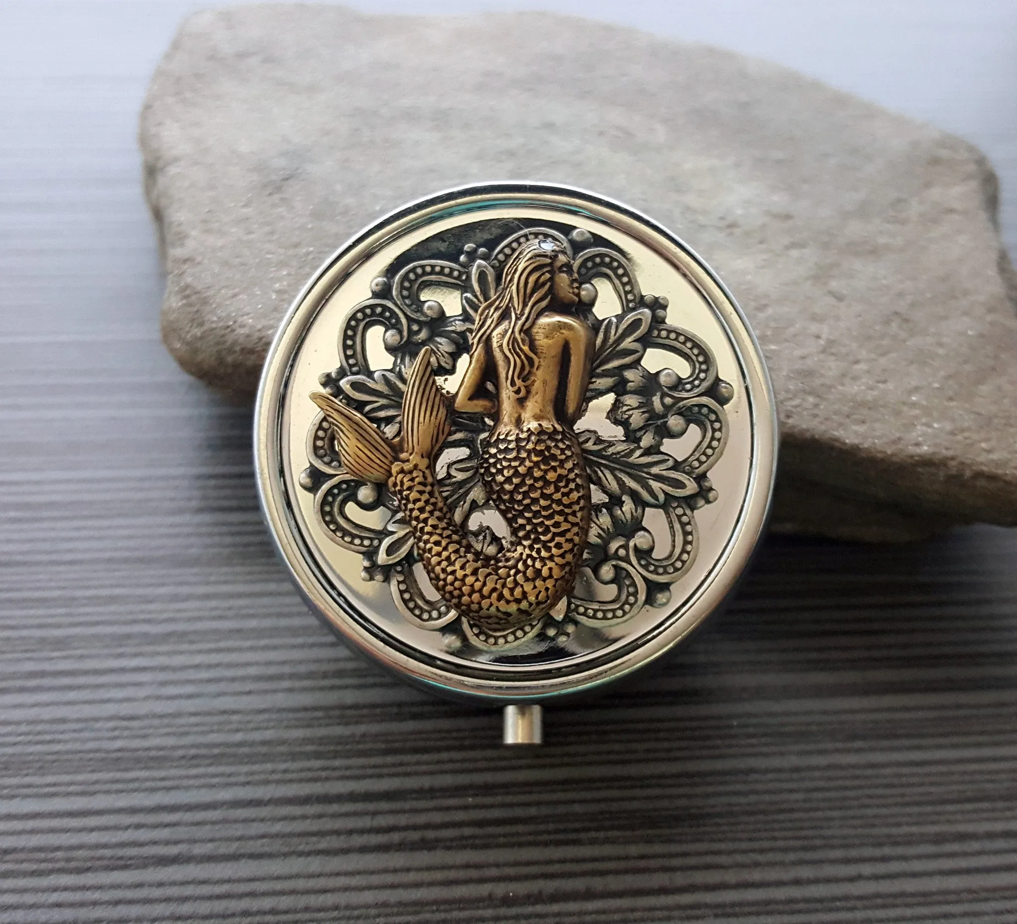 Handmade Nautical Mermaid Siren Silver Pill Box