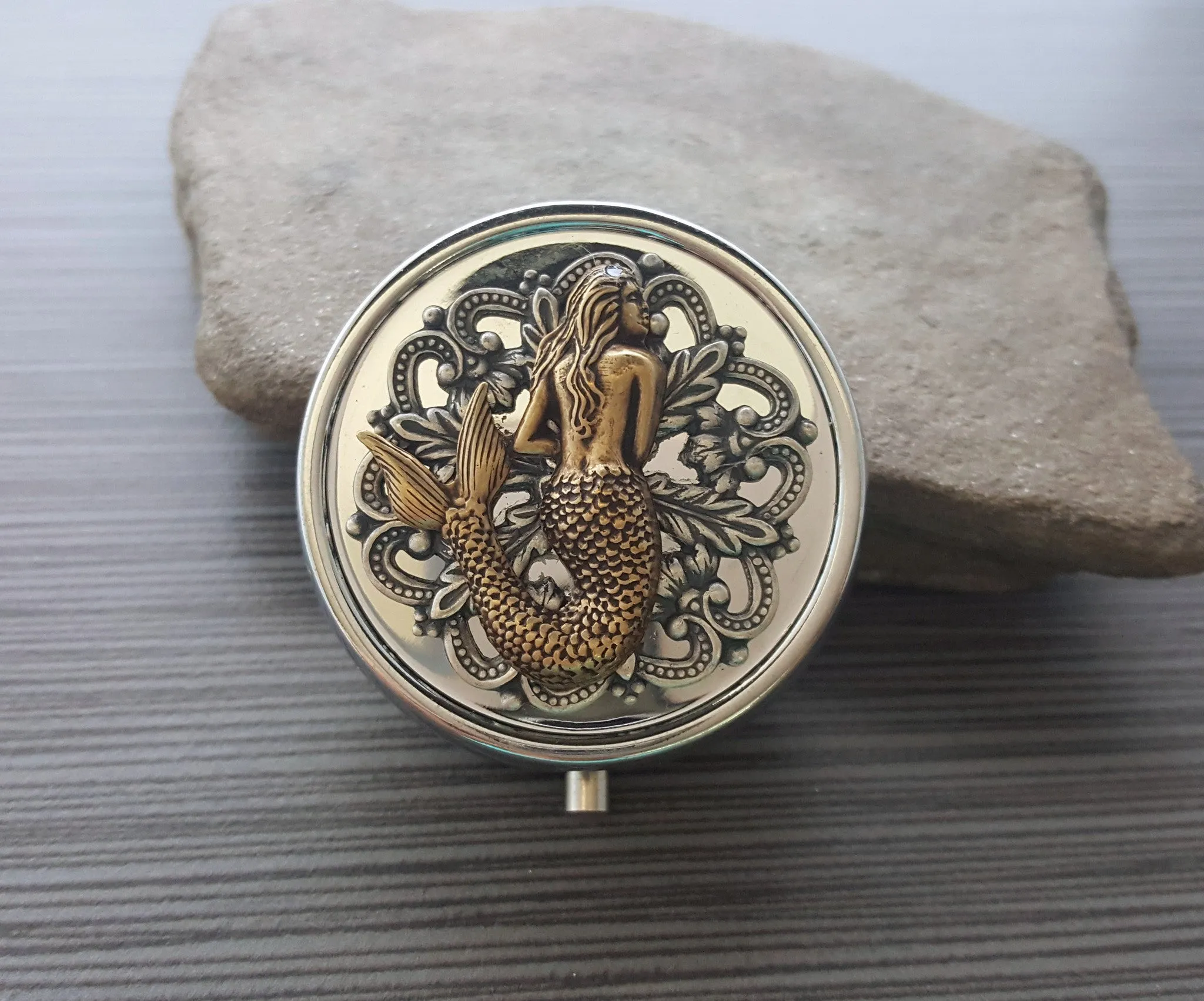 Handmade Nautical Mermaid Siren Silver Pill Box