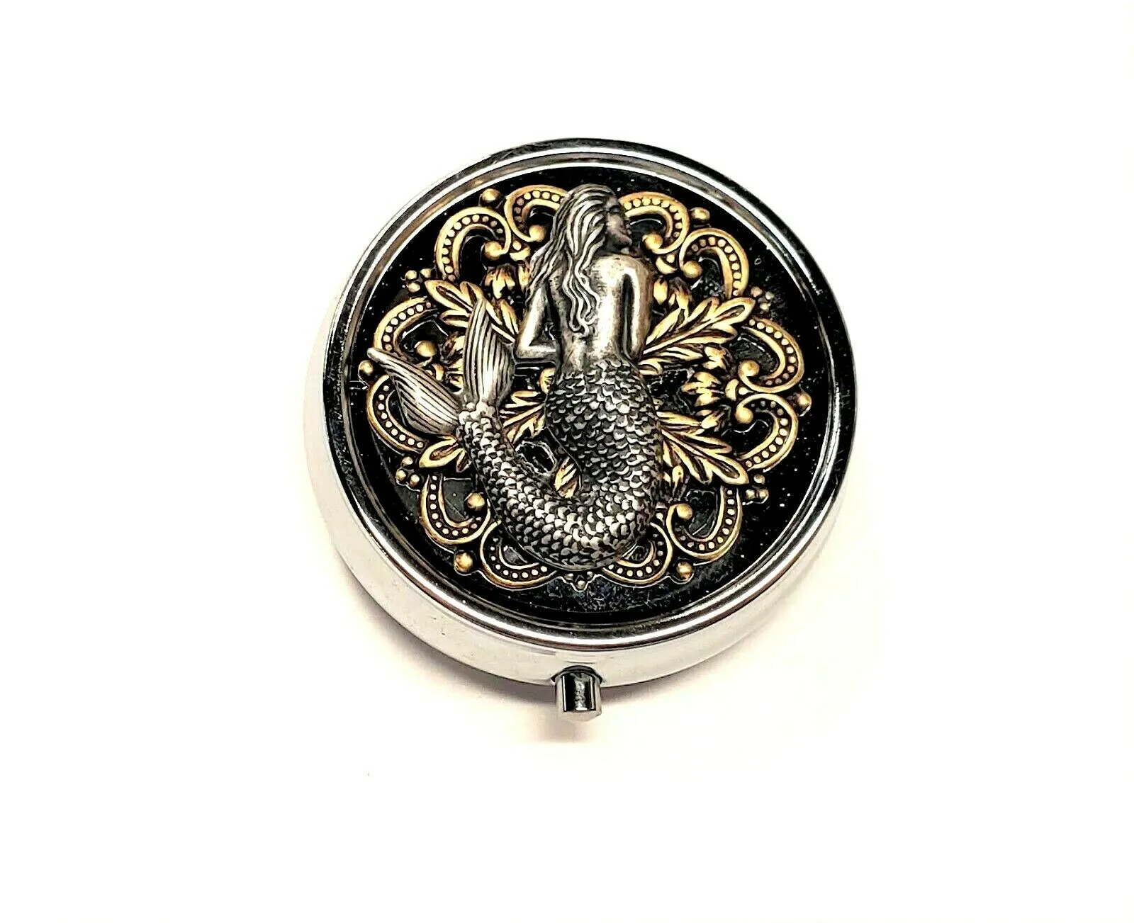 Handmade Nautical Mermaid Siren Silver Pill Box