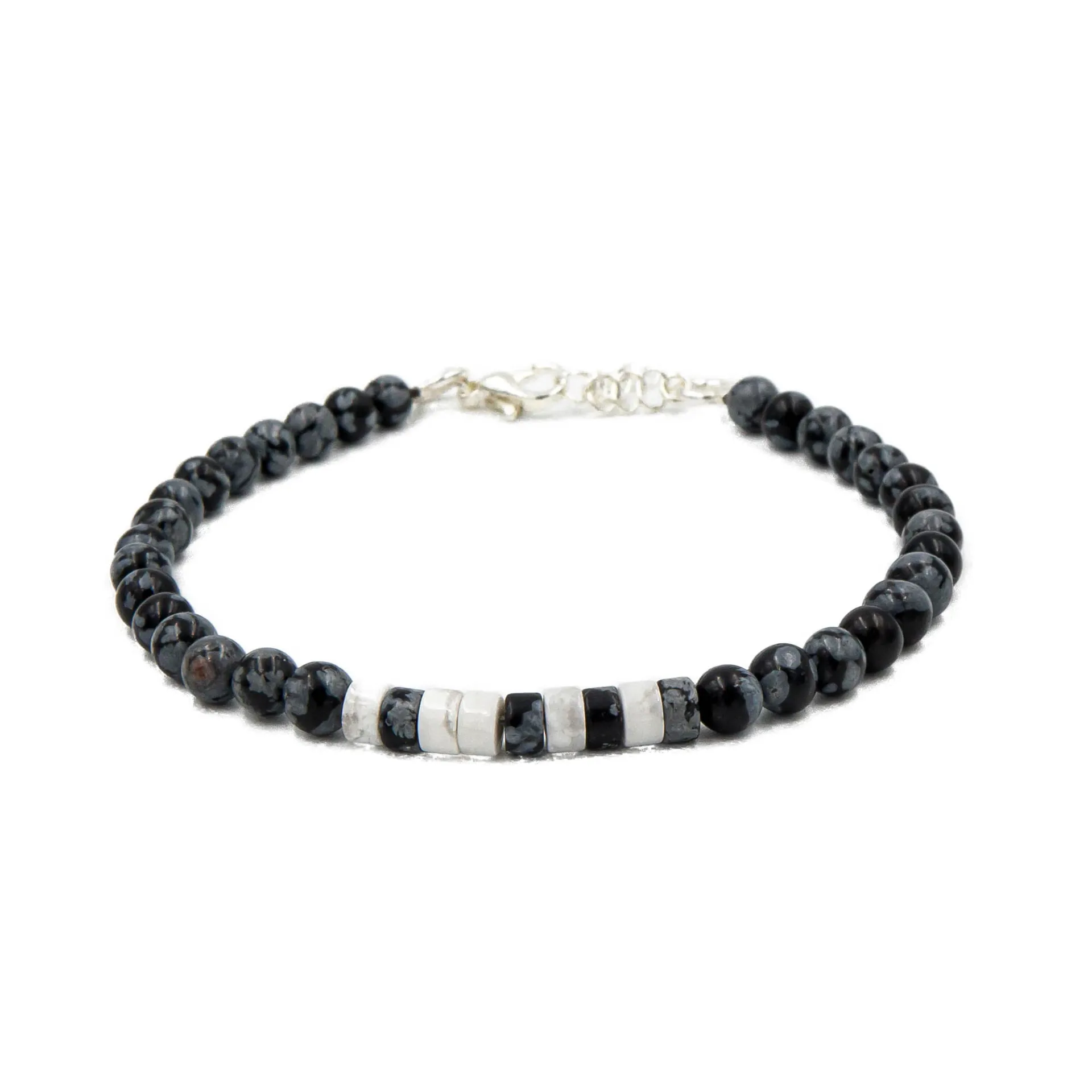 Handmade TAKEN Morse Code Bracelet In Snowflake Obsidian Stones | Custom Sizing Clasp Bracelet | Unisex Jewelry For Women Or Men | Eco-Friendly | Adjustable Size | Hypoallergenic & Nickel-Free | Natural Stone