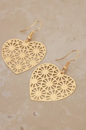 Heart Filigree Earrings - Gold