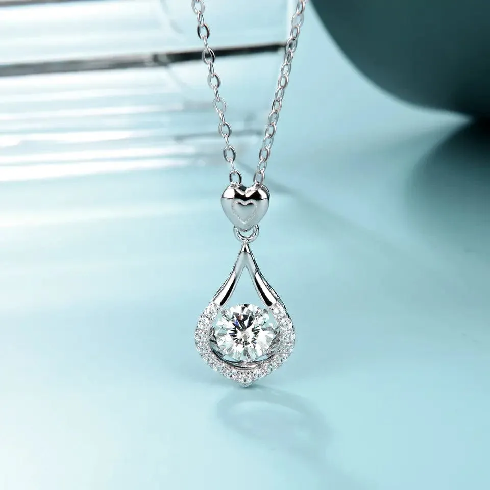 Hearts and Halo Moissanite Twinkle Set Necklace 925 Sterling Silver