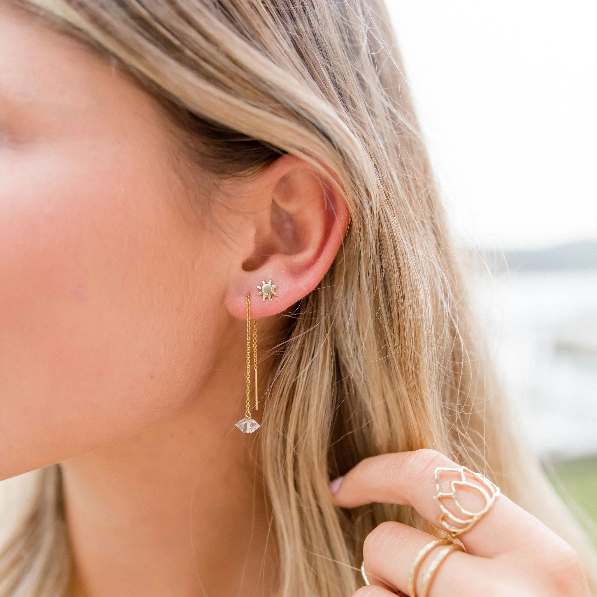 Herkimer Diamond Threader Earrings | Gold