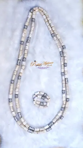 His Emperor Majesty Oba King Extra Long 100% Traditional White Coral Beads Embelished Necklace Set