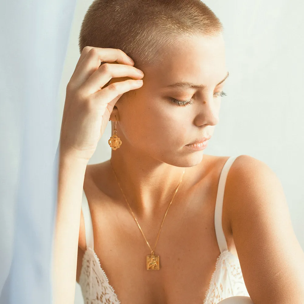 Hoop Earrings with Madonna and Child Pendant