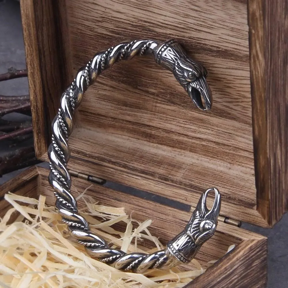 Hugin and Munin Raven Torc Bracelet - Stainless Steel