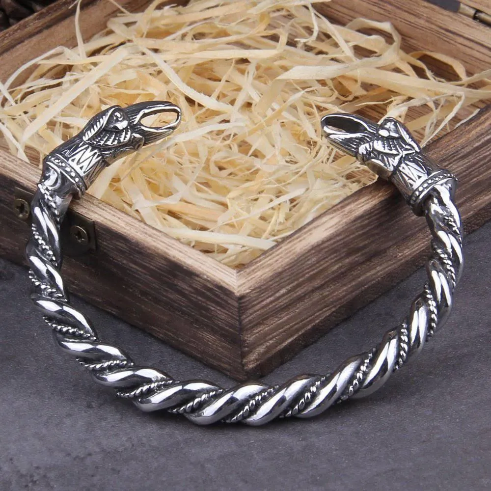 Hugin and Munin Raven Torc Bracelet - Stainless Steel