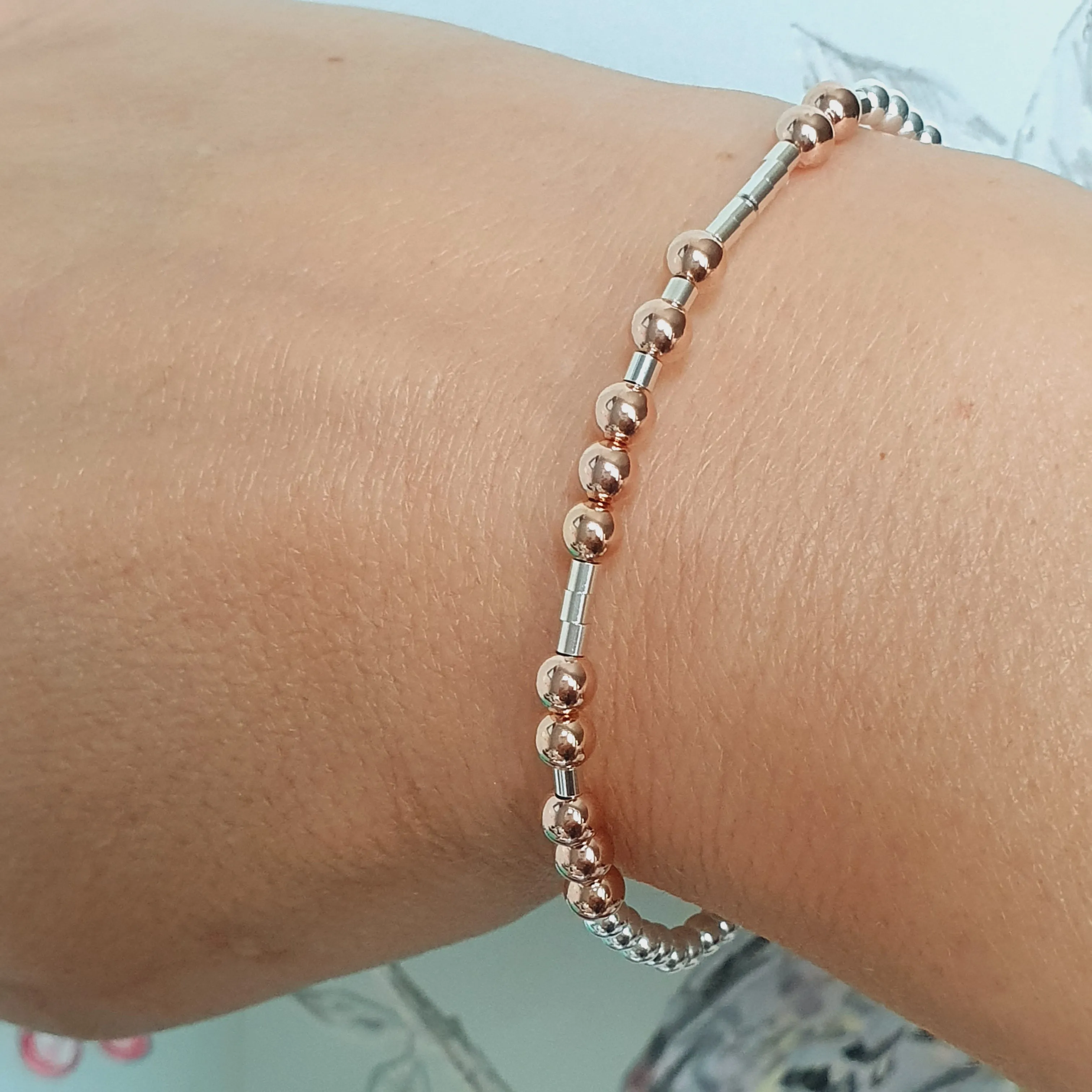 I love you! Silver & Rose Gold Morse Code Bracelet