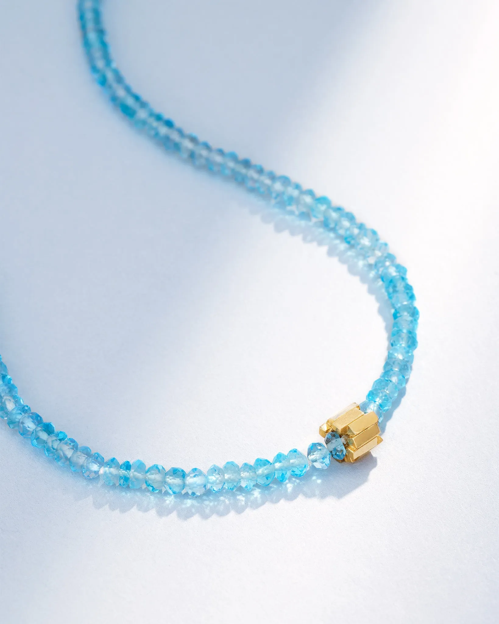 Infinite Beaded Blue Topaz & Mini Golden Rondelle Necklace