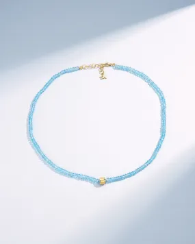 Infinite Beaded Blue Topaz & Mini Golden Rondelle Necklace