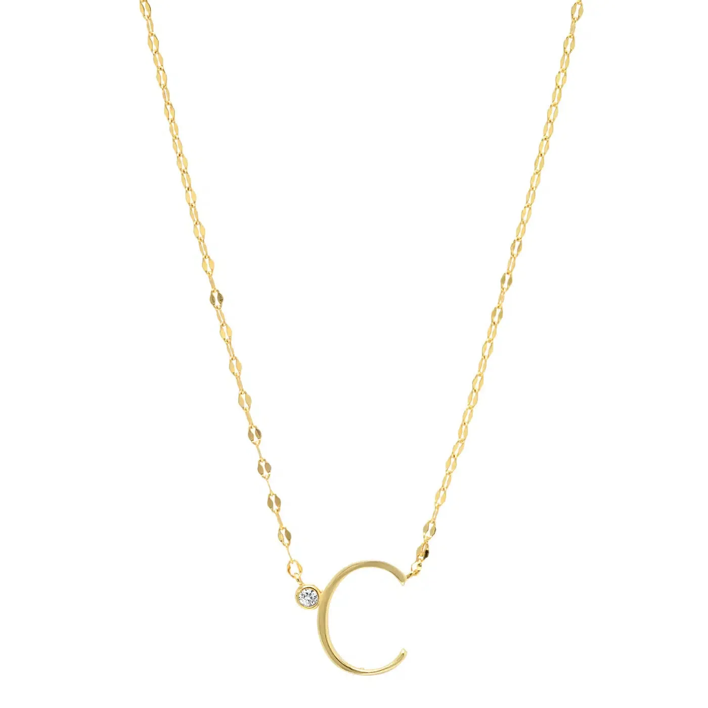 Initial Letter Necklace with Zirconia Stone