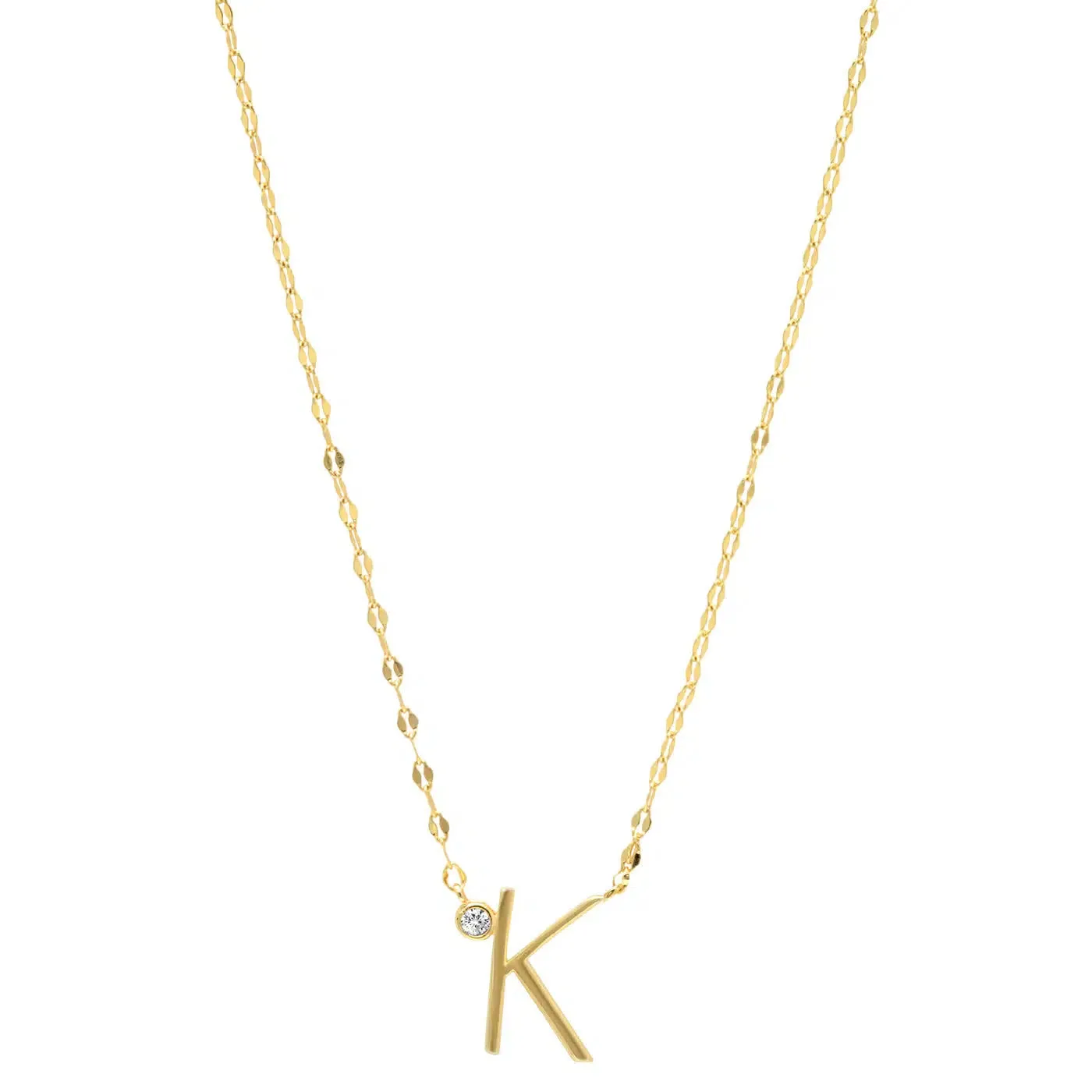 Initial Letter Necklace with Zirconia Stone