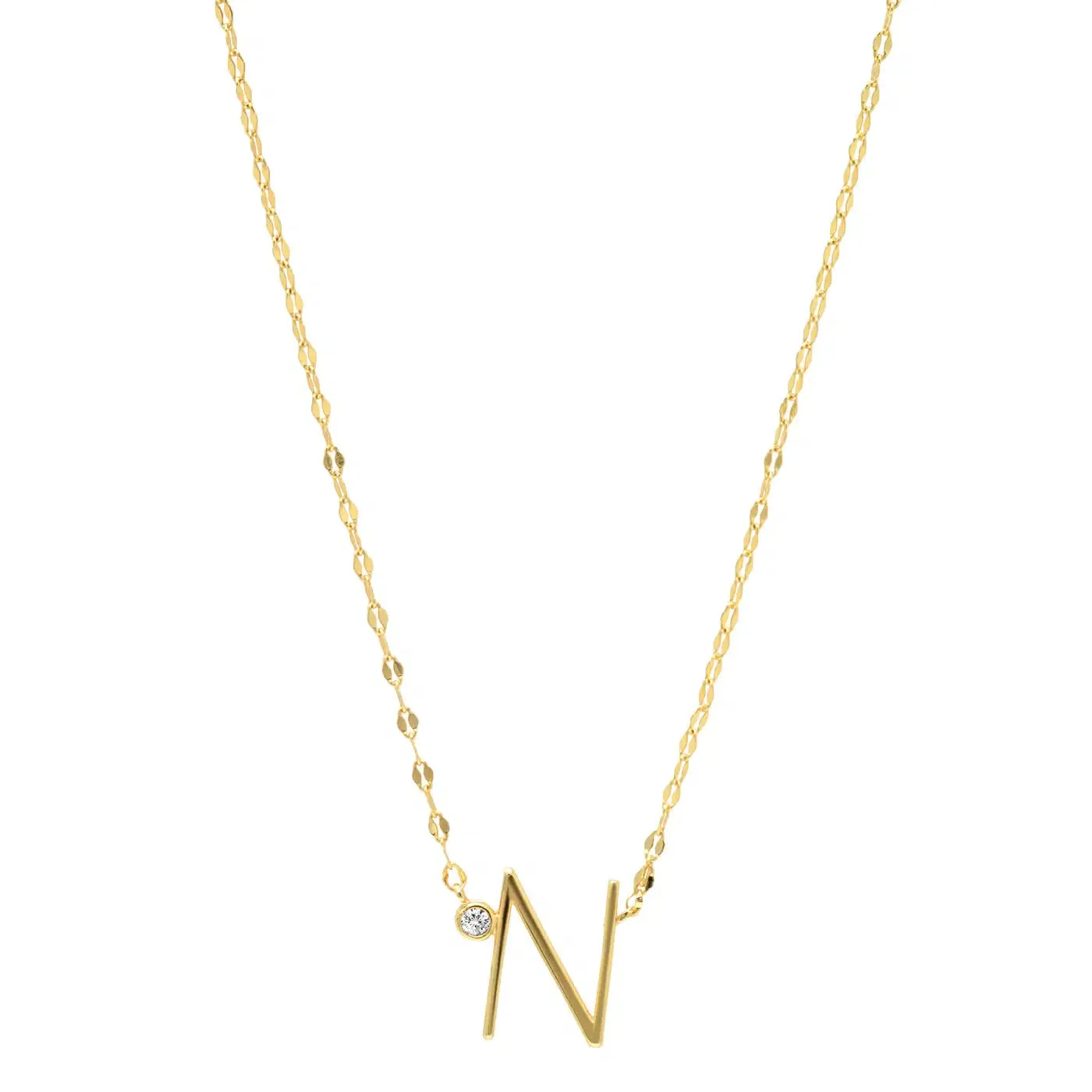 Initial Letter Necklace with Zirconia Stone