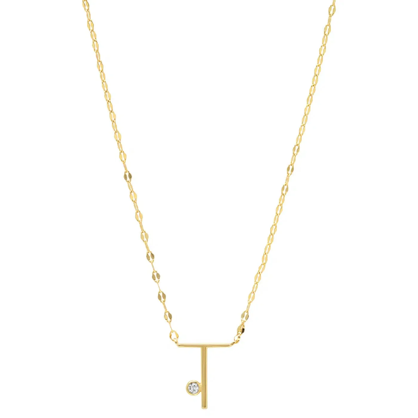 Initial Letter Necklace with Zirconia Stone