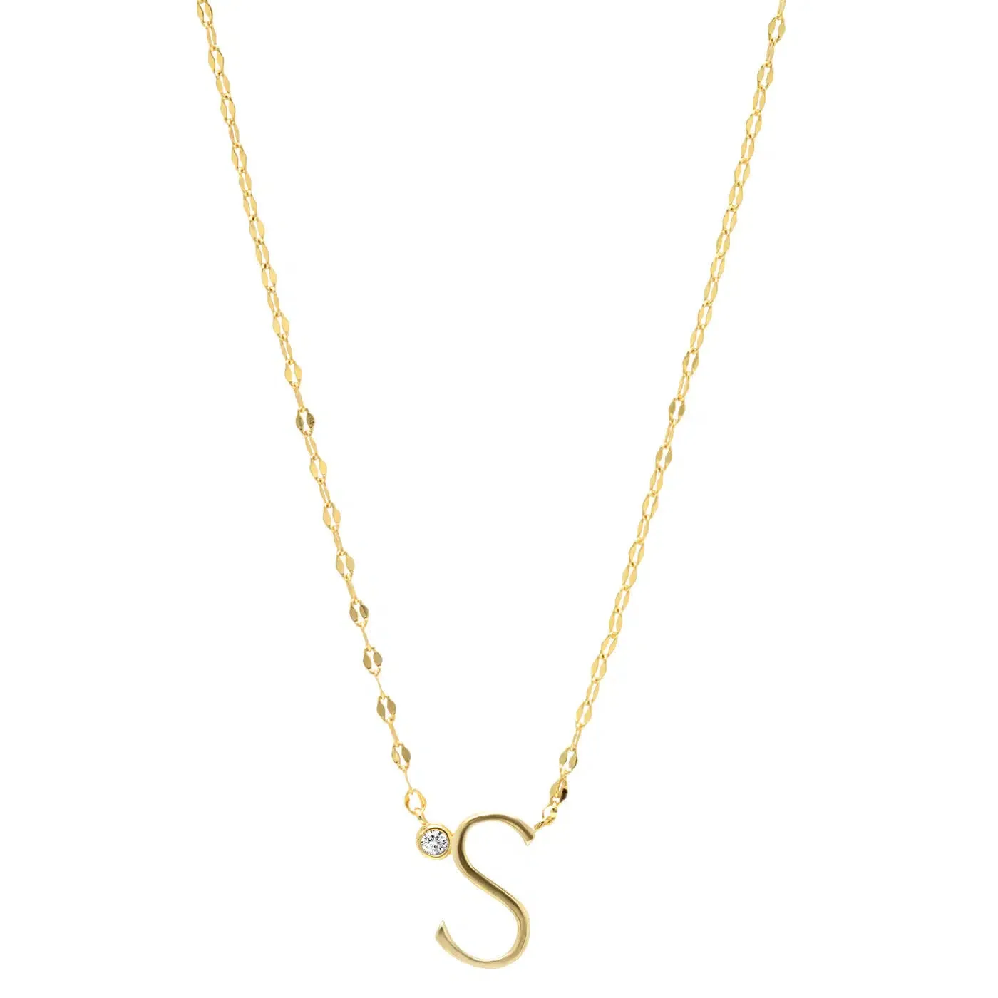 Initial Letter Necklace with Zirconia Stone